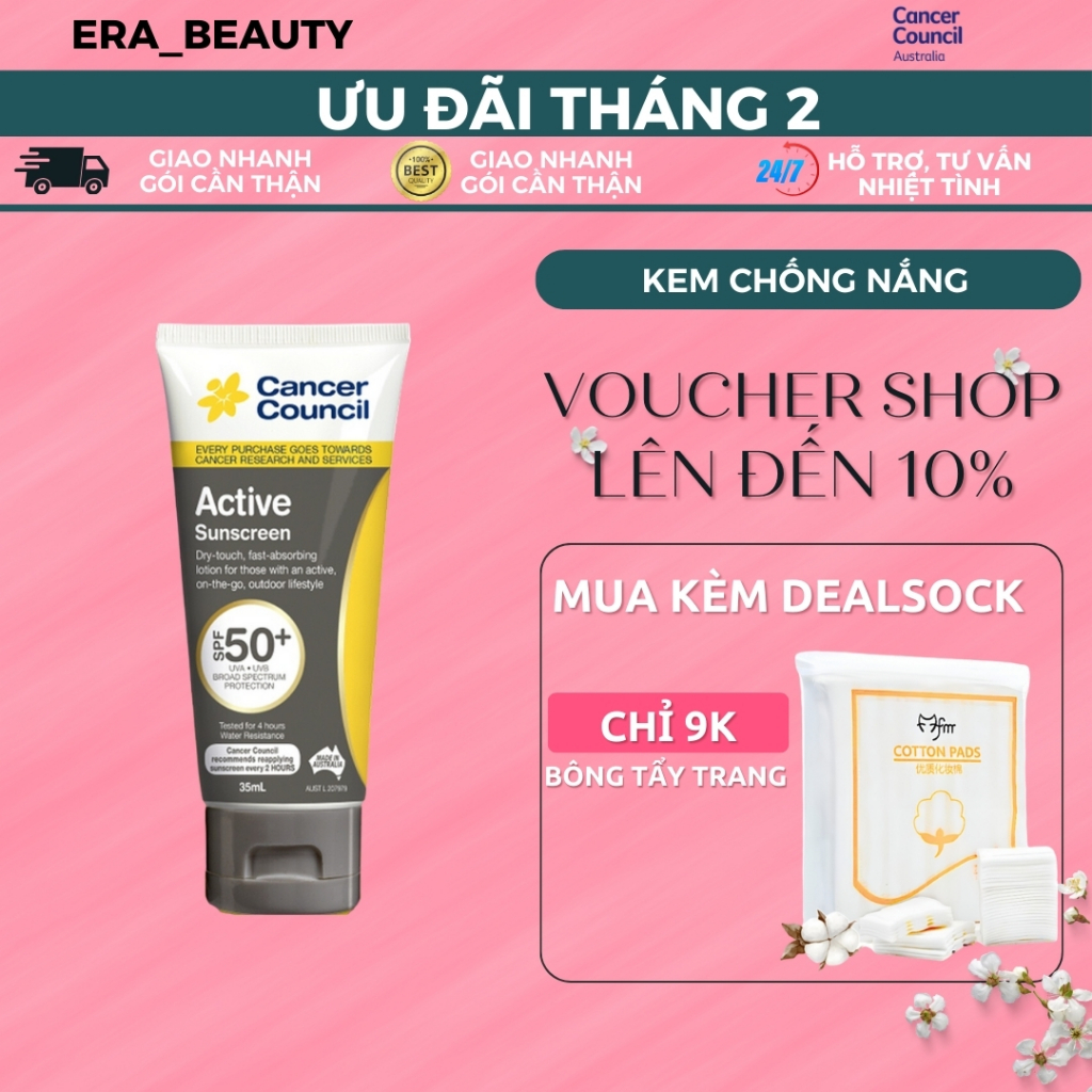 Kem Chống Nắng Năng Động Cancer Council Active SPF50+/PA++++ 35ml - Nhãn Đen
