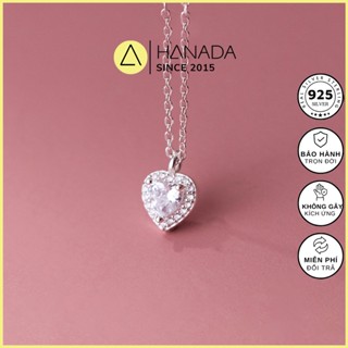  Dây Chuyền Bạc 925 HANADA Trái Tim Nhỏ Đính Đá Full Viền 1188 H2 