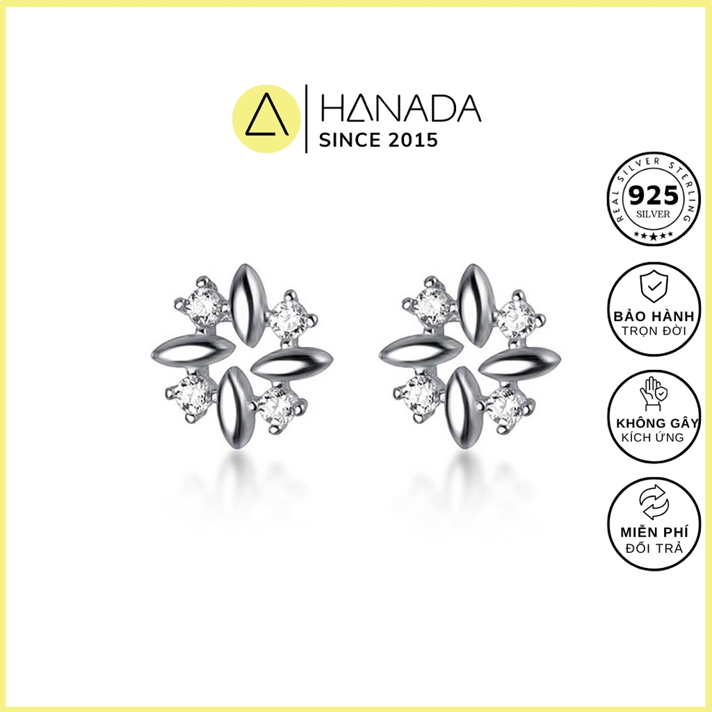 Bông Tai Bạc 925 Hanada Bốn Hạt Đá 0657 C14