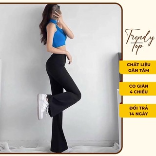Quần ống loe - Quần legging ống loe lưng cao chất liệu cotton co giãn 4 chiều AT28, CTWOMEN
