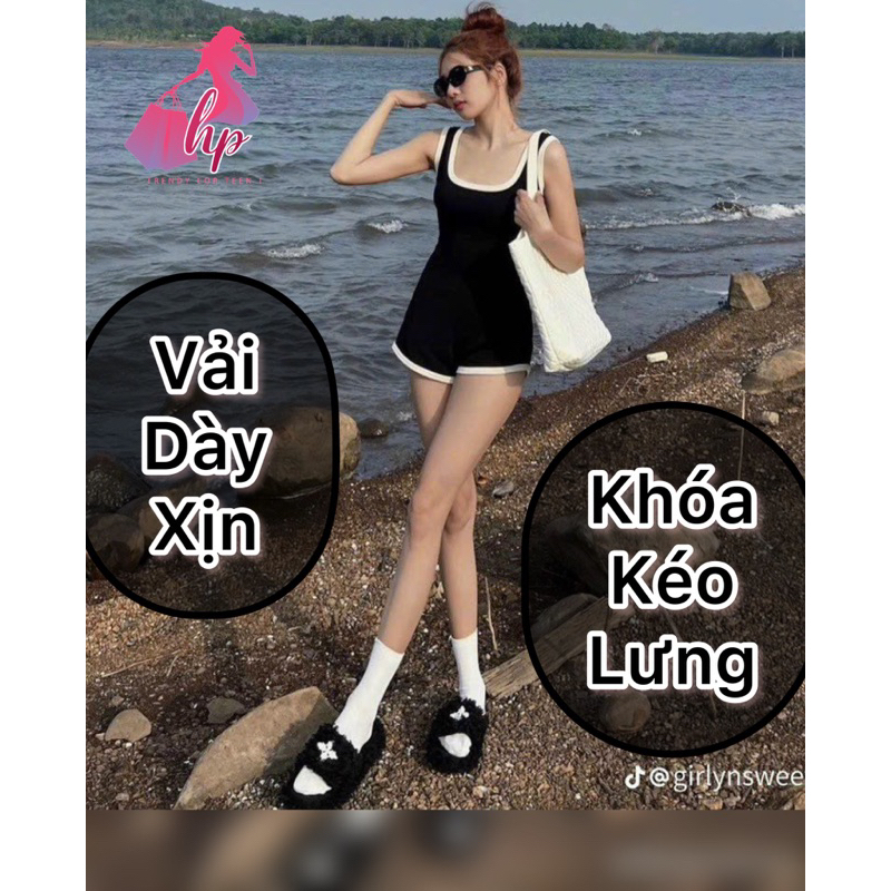 jumpsuit đùi hai dây bản viền nữ, áo liền quần body không mút G21