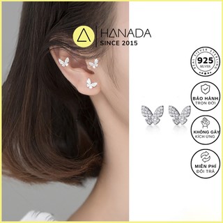 Bông tai bạc 925 hanada bông tai bướm đá 0628 e15