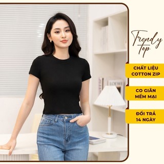 Áo thun nữ croptop cổ tròn dáng ôm sexy chất liệu cotton bozip cao cấp năng động thoải mái, CTWOMEN