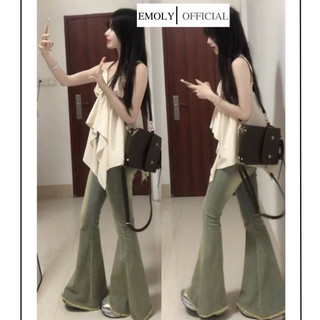  Quần jeans nữ, Quần bò ống loe co giãn cạp cao, Quần đuôi cá loe phong cách Hàn Quốc