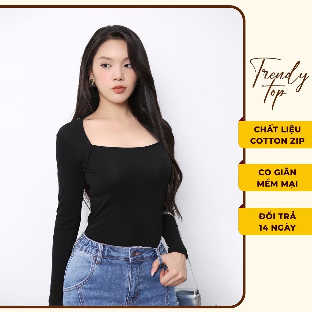 Áo thun tay dài - Áo kiểu nữ cổ chéo dáng ôm chất liệu cotton zip cao cấp AT39, CTWOMEN