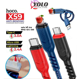 Dây cáp sạc Hoco USB Type C Micro dẹt X59 sạc nhanh pd 20w và 3A dành cho Samsung Oppo Xiaomi Vivo Oppo realme
