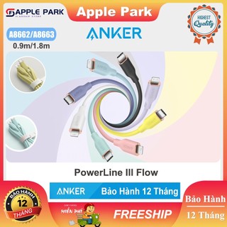 Cáp sạc Anker A8662 0.9m/A8663 1.8m Power Line III Flow USB-C to L - Bảo Hành 12T
