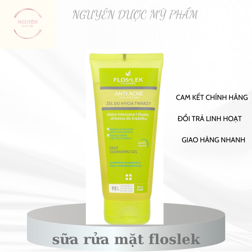 Sữa rửa mặt Floslek giảm dầu mụn, dịu nhẹ Antibacterial Face Cleansing Gel - FLOSLEK 200ml