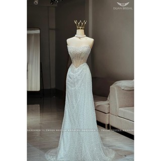 Váy cưới, váy kim sa hạt cao cấp, lấp lánh