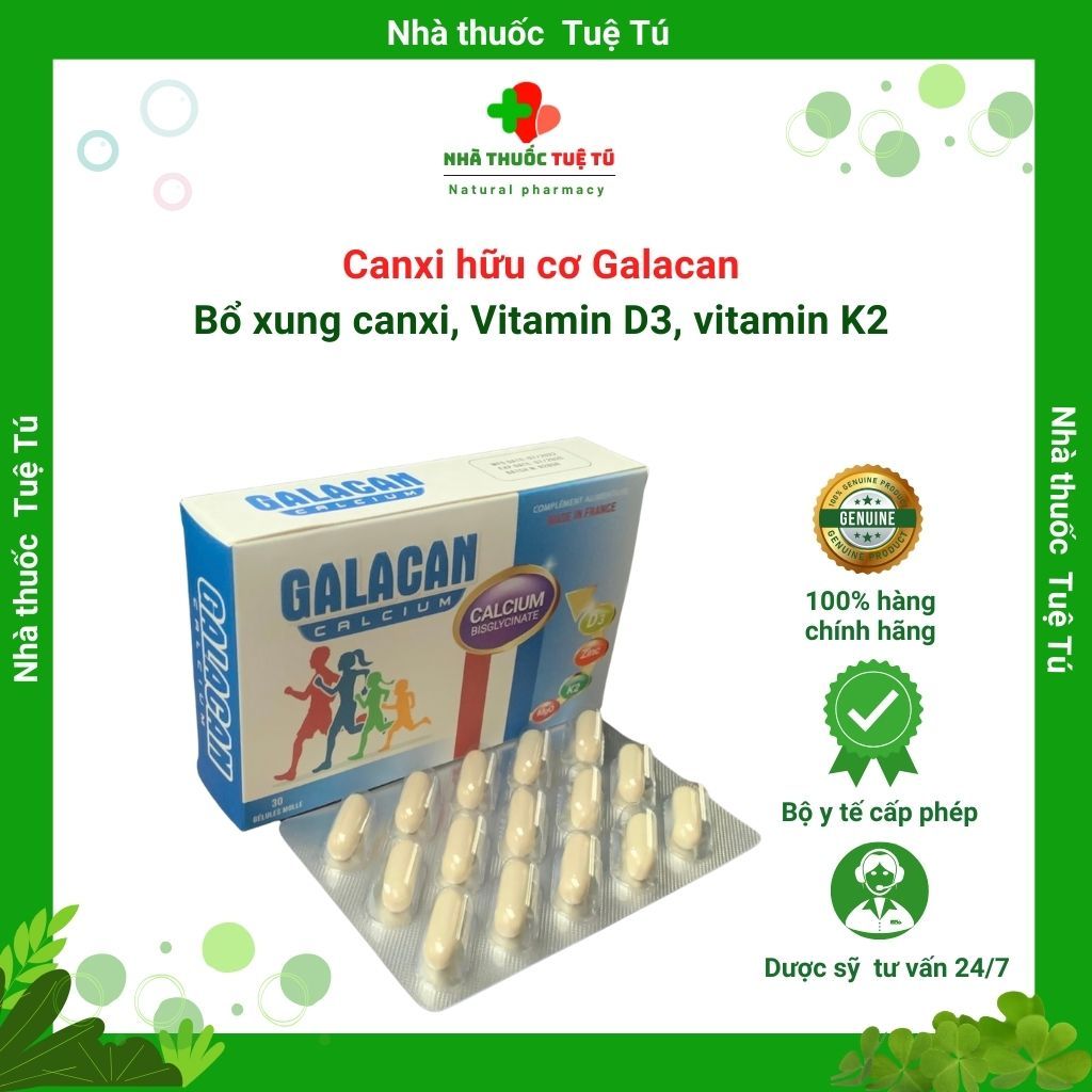 GALACAN Canxi hữu cơ, hỗ trợ bổ sung canxi, vitamin D3, vitamin K3 (hàng chính hãng, nhập khẩu Pháp)