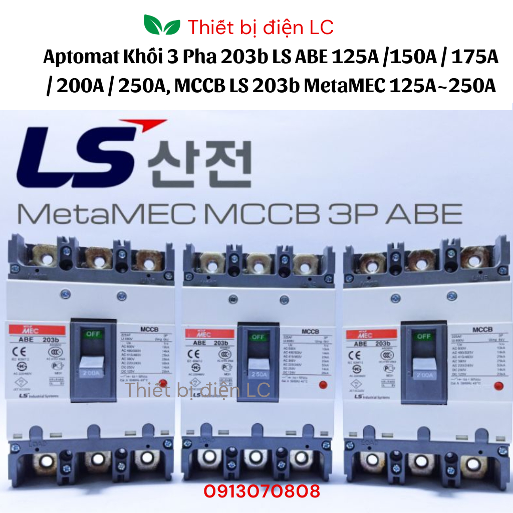 Aptomat Khối 3 Pha 203b LS ABE 125A /150A / 175A / 200A / 250A, MCCB LS 203b MetaMEC 125A~250A