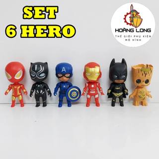 Combo 6 Anh hùng Iron Man, Captain, Groot, Spiderman, Black Panther, Batman, trang trí Bánh Kem (phụ kiện Hoàng Long)