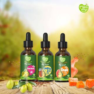 Combo 3 dầu ăn dặm bổ não Mămmy, dầu Olive bổ não, dầu cá hồi bổ não, dầu hạt lanh bổ não, mỗi loại 30ml