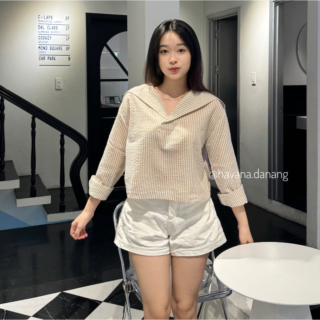 Áo xốp thuỷ thủ kẻ sọc form croptop phong cách dễ thương HAVANA AO175 | BigBuy360 - bigbuy360.vn