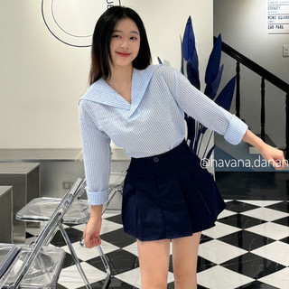 Áo xốp thuỷ thủ kẻ sọc form croptop phong cách dễ thương HAVANA AO175