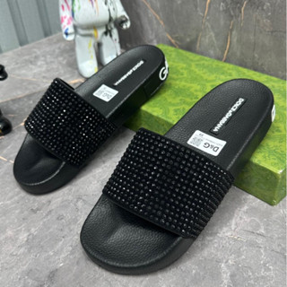 Dép DG ĐÍNH ĐÁ quai ngang, Dép nam thời trang quai ngang phong cách giới trẻ HAI  màu đen trắng sành điệu