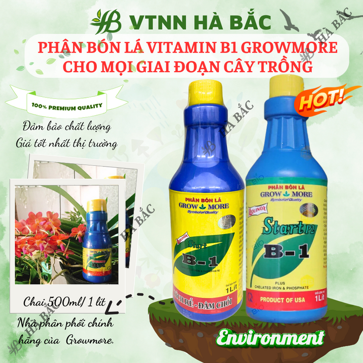 Phân bón lá đậm đặc cao cấp VITAMIN B1 Growmore (500ml, 1Lít) -  B1 Cho Cây Kiểng, Hoa Kiểng, B1 Kíc