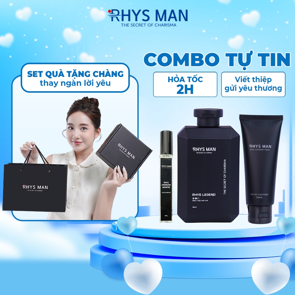 Bộ quà tặng nam Sữa rửa mặt nam & Sữa tắm gội nam 3 in 1 & Nước hoa nam Homme 50ml RHYS MAN