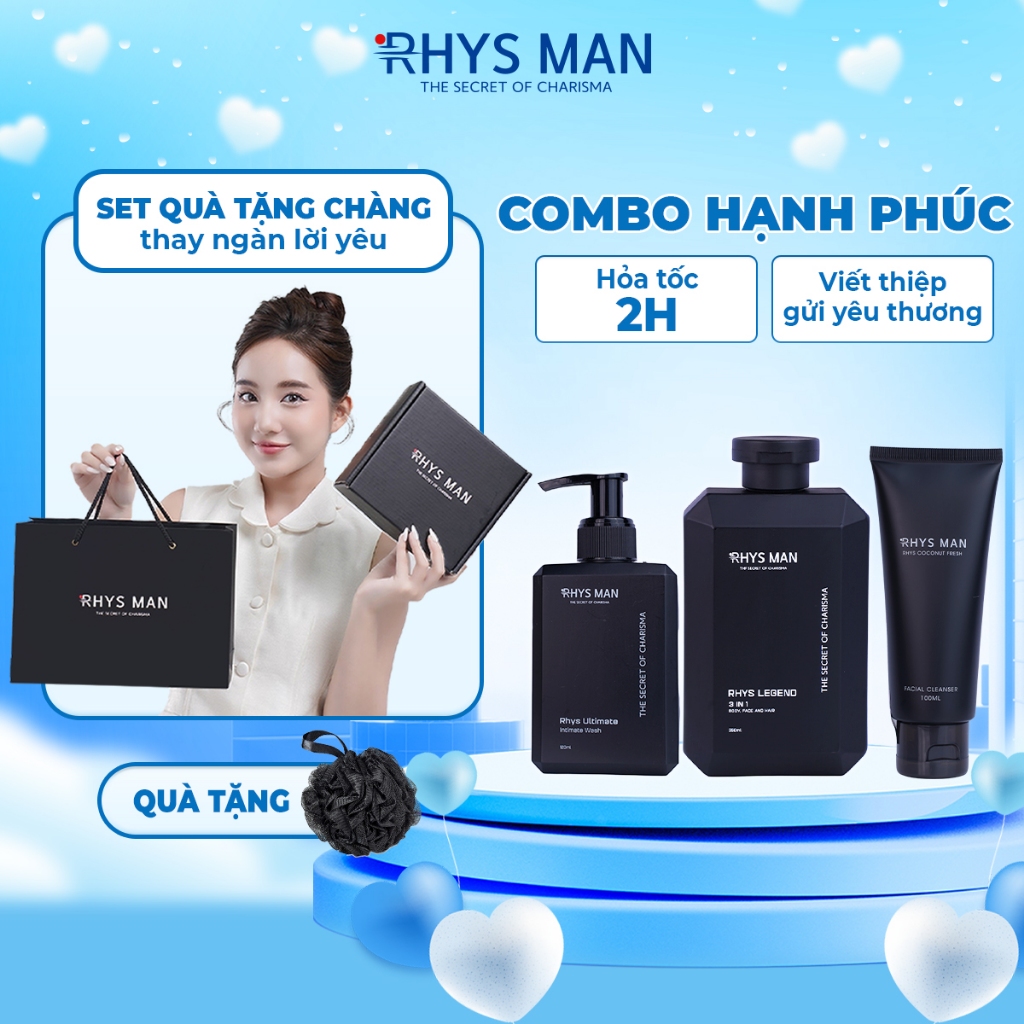 Bộ quà tặng nam Sữa tắm gội nam hương nước hoa 350 ml & Sữa rửa mặt nam 100ml & Dung dịch vệ sinh 120ml RHYS MAN