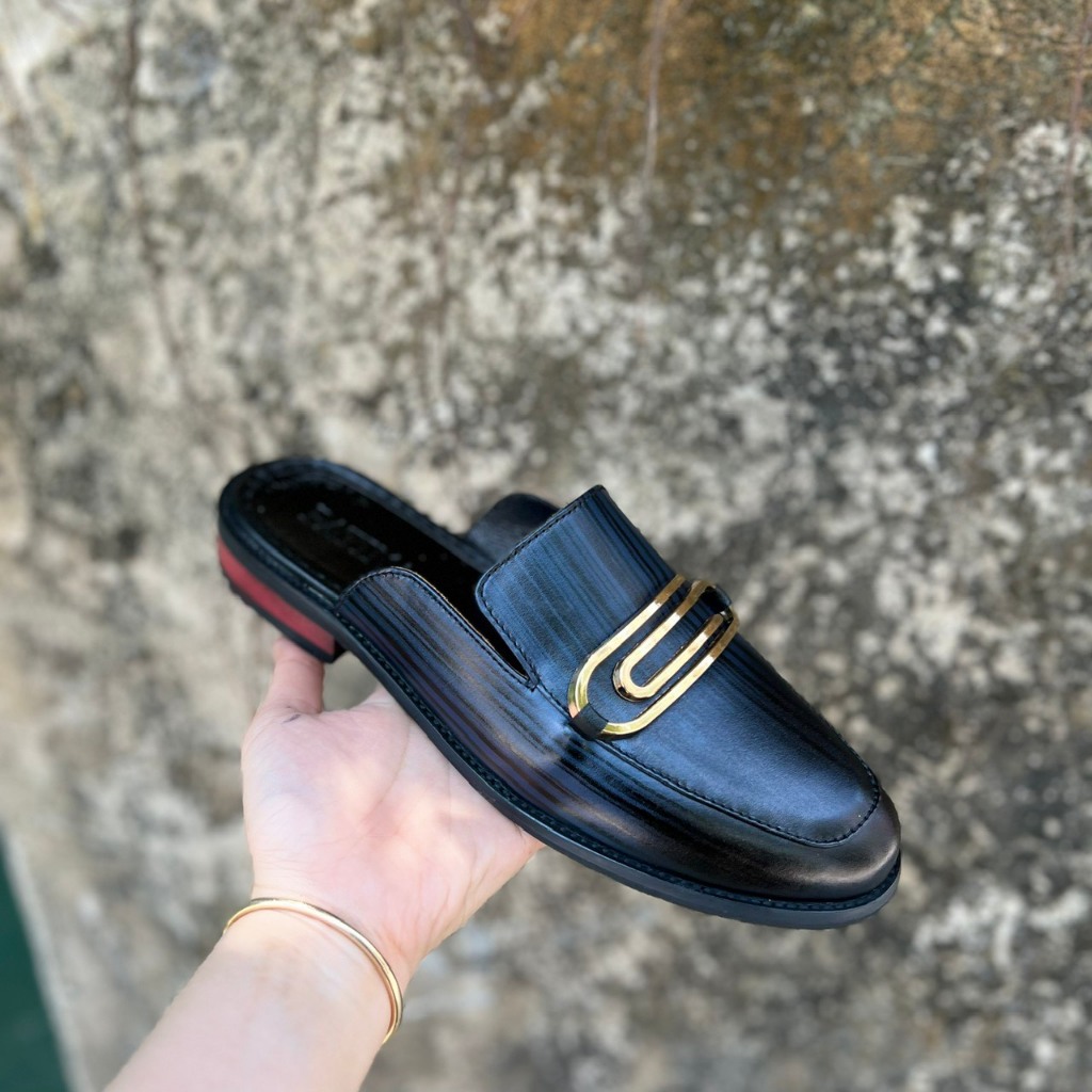 Giày Lười Nam PALY TINO Da Bò Đai Vàng Xanh SỌC - Sục Nam Cao Cấp mã G120