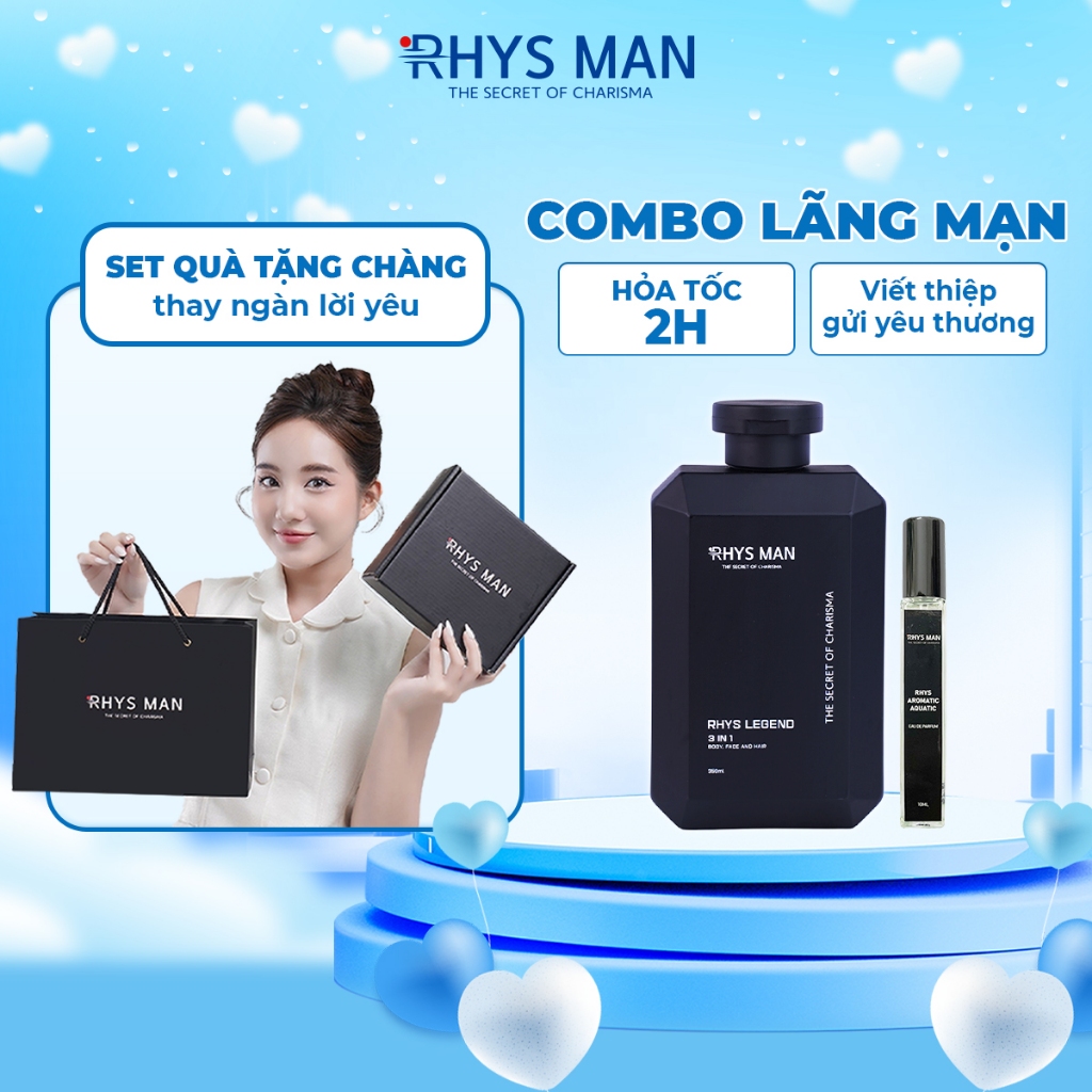 Bộ quà tặng nam Sữa tắm gội nam 3 in 1 hương nước hoa 350ml & Nước hoa nam lịch lãm 10ml RHYS MAN