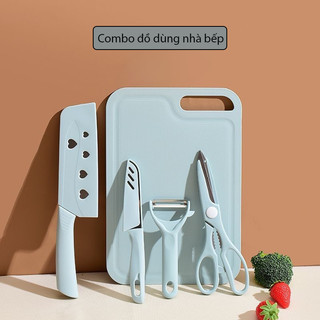 🔥🔥 Bộ Dao kéo Thớt 5 món làm từ lúa mạch, BỘ DỤNG CỤ nhà bếp Dao Thớt, Kéo, Lạo, Bộ dụng cụ nấu ăn nhà bếp màu hồng