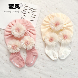 SET TURBAN MŨ KÈM TẤT CỔ CAO XINH XẮN CHO BÉ SƠ SINH 0-12 THÁNG, BĂNG ĐÔ CHO BÉ GÁI