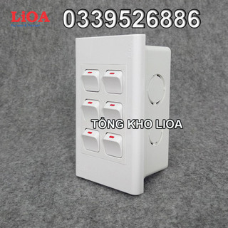 Combo 6 công tắc điện 1 chiều + mặt lỗ vuông LiOA - Lắp âm tường