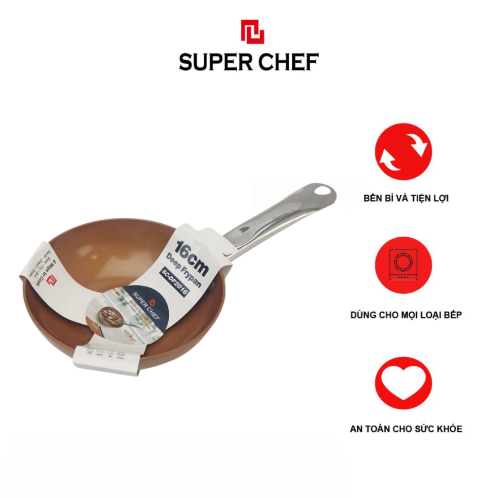 Chảo Chống Dính Sâu Lòng Size 16cm Super Chef Bền Bỉ, An Toàn KHÔNG DÙNG BẾP TỪ