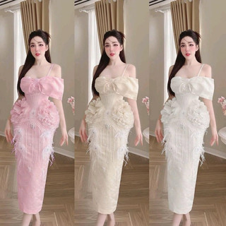 đầm cúp body đính hoa lông kết hạt dự tiệc
