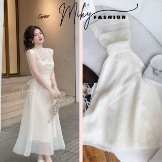 Đầm maxi đi biển dài 2 dây caro hồng, set váy maxi nữ 2 dây kẻ hồng chun ngực dáng xòe mix áo khoác cadigan hồng