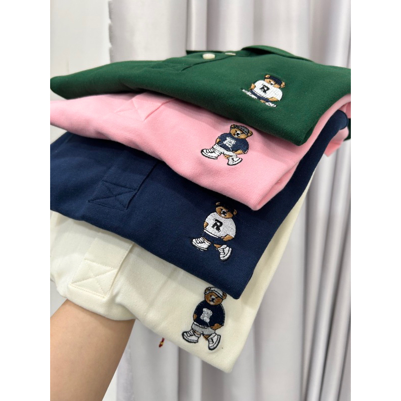 Áo Croptop Polo Tay Ngắn Thêu Gấu S.P.A.O Xuất Xịn