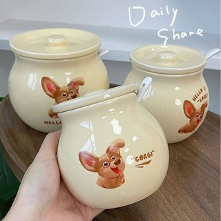 Hũ đựng gia vị bằng sứ in hình cún corgi có nắp, lọ sứ chịu nhiệt đựng gia vị / lọ đựng sate / lọ đựng dầu ă