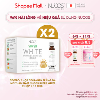 Combo 2 hộp nước uống collagen trắng da mờ thâm nám Nucos Super White 50ml x 2 x 10 chai