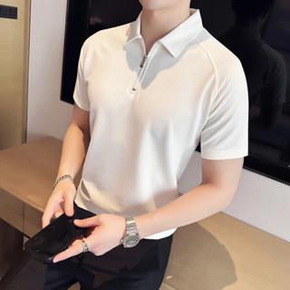  Áo thun polo nam Zahan tay ngắn cổ bẻ phối dây khóa kéo thanh lịch vải gân sần cotton co giãn thấm hút mô hôi tốt 