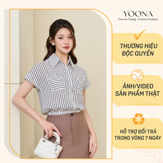 Áo sơ mi công sở thiết kế dáng ngắn họa tiết kẻ sọc YOONA - NH2C102