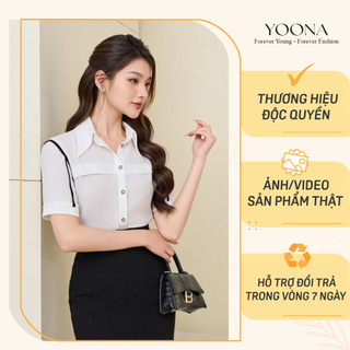Áo sơ mi công sở ngắn tay dáng suông thiết kế họa tiết đen YOONA - NH2S052