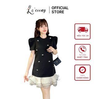 Váy Đẹp Dáng Ngắn LECOONG V547 Đầm Dự Tiệc Tay Bồng Nơ Đá
