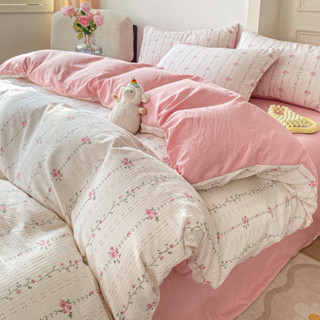 Set chăn ga 4 món cotton đũi hoạ tiết hoa nhí siêu xinh