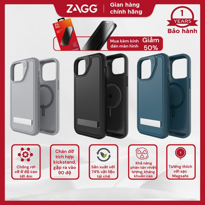 [iPhone 15 Series] Ốp lưng chống sốc bảo vệ ZAGG Everest Magsafe có chân đỡ bảo hành 1 năm 1 đổi 1