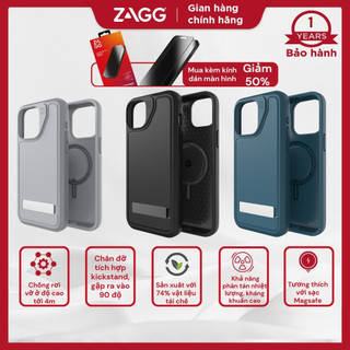 Ốp lưng chống sốc bảo vệ ZAGG Everest Snap Kickstand cho iPhone 15 Series , có Magsafe hỗ trợ sạc không dây