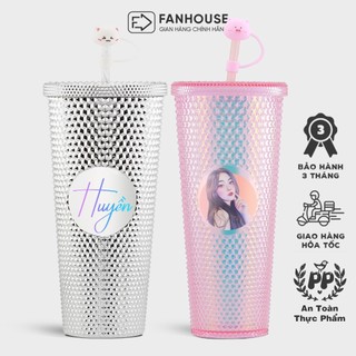 Ly nước Kim Cương 2 lớp chất liệu PP cao cấp BPA Free cách nhiệt 2-3h Fan House decal tên, tặng ống hút,nút bịt, sticker