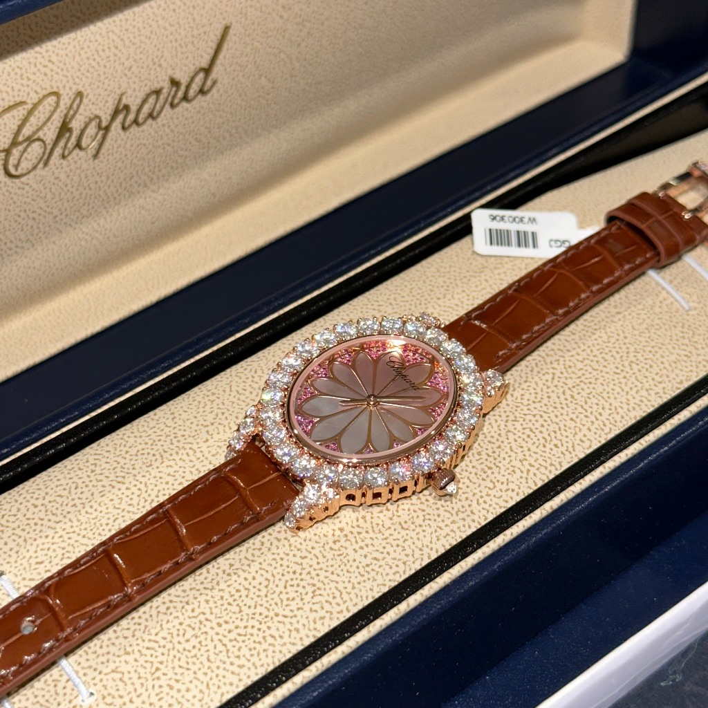 fullbox hãng - Chopard L’heure Du Diamant Oval 139383 32mm bọc vàng 18, full kim cương moissanite