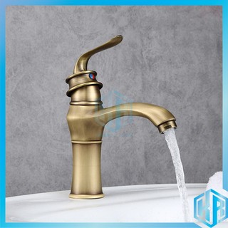 Vòi lavabo nóng lạnh bằng đồng, vòi lavabo giả cổ 18cm bằng đồng kiểu dáng độc đáo dùng cho bàn đá chậu rửa mặt âm
