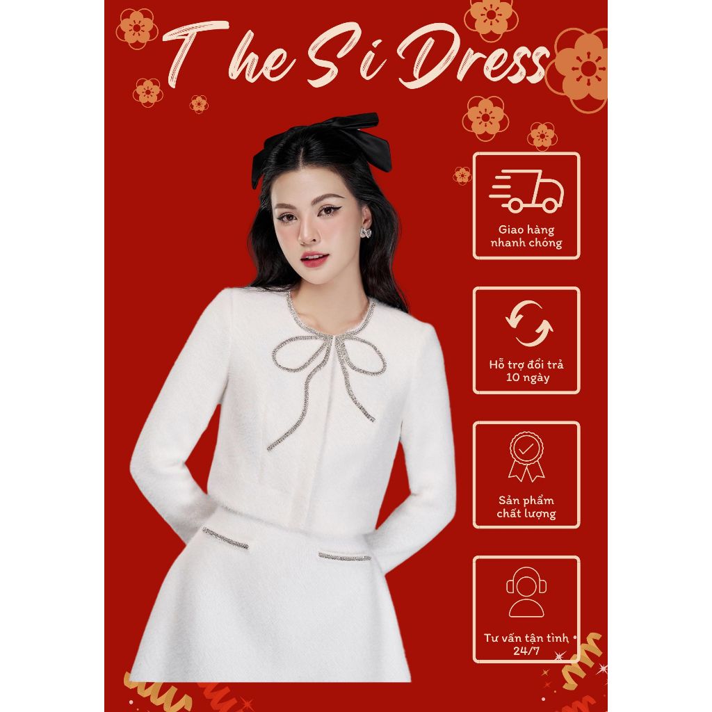 Set áo đầm chữ A lông thỏ dài tay sang chảnh V50
