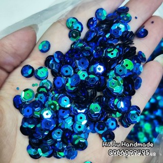 Kim sa lõm vảy cá màu xanh ánh hologram 6mm