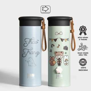 Bình giữ nhiệt Think 450ml Fan House bình nước giữ nhiệt 12h chính hãng inox 304 móc treo bằng da thật, tặng Sticker