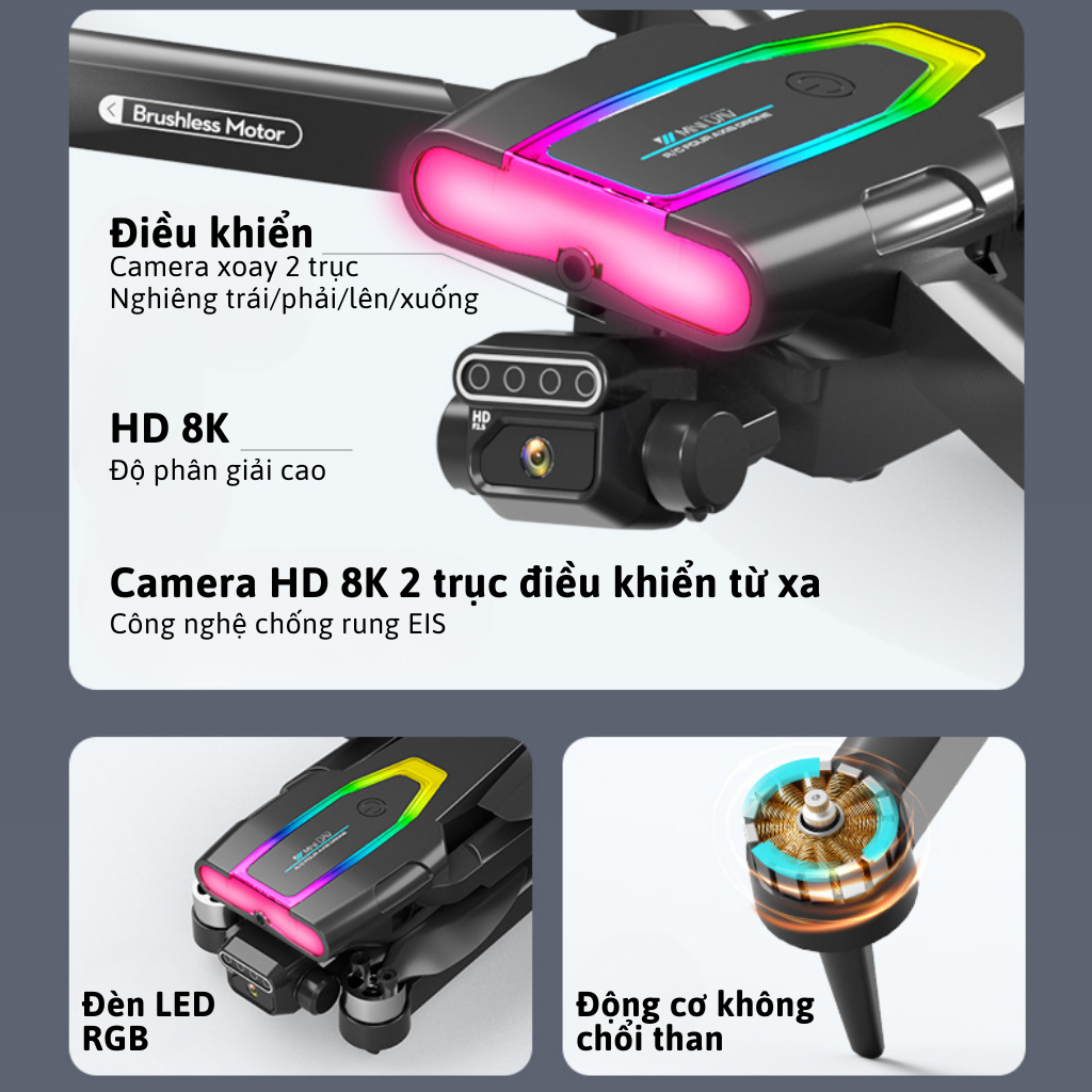 Playcam Mini F199 Pro Max Cảm Biến Tránh Vật Cản, Máy Bay Flycam 4k Camera Chống Rung 2 Trục, Bay Xa 1000m | BigBuy360 - bigbuy360.vn