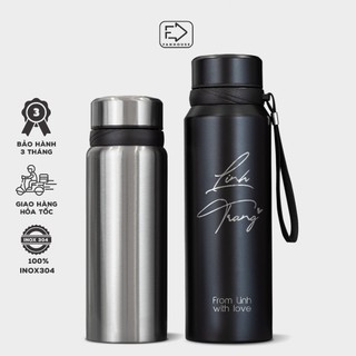 Bình nước giữ nhiệt 24h Sport 800 & 1000ml bình nước thể thao Fan House inox 304 có dây treo, ngăn lọc trà, khắc tên
