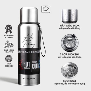 Bình giữ nhiệt cao cấp 24h Fan House bình nước nắp tách thành cốc toàn bộ bằng inox 304, bình nước khắc tên made in usa
